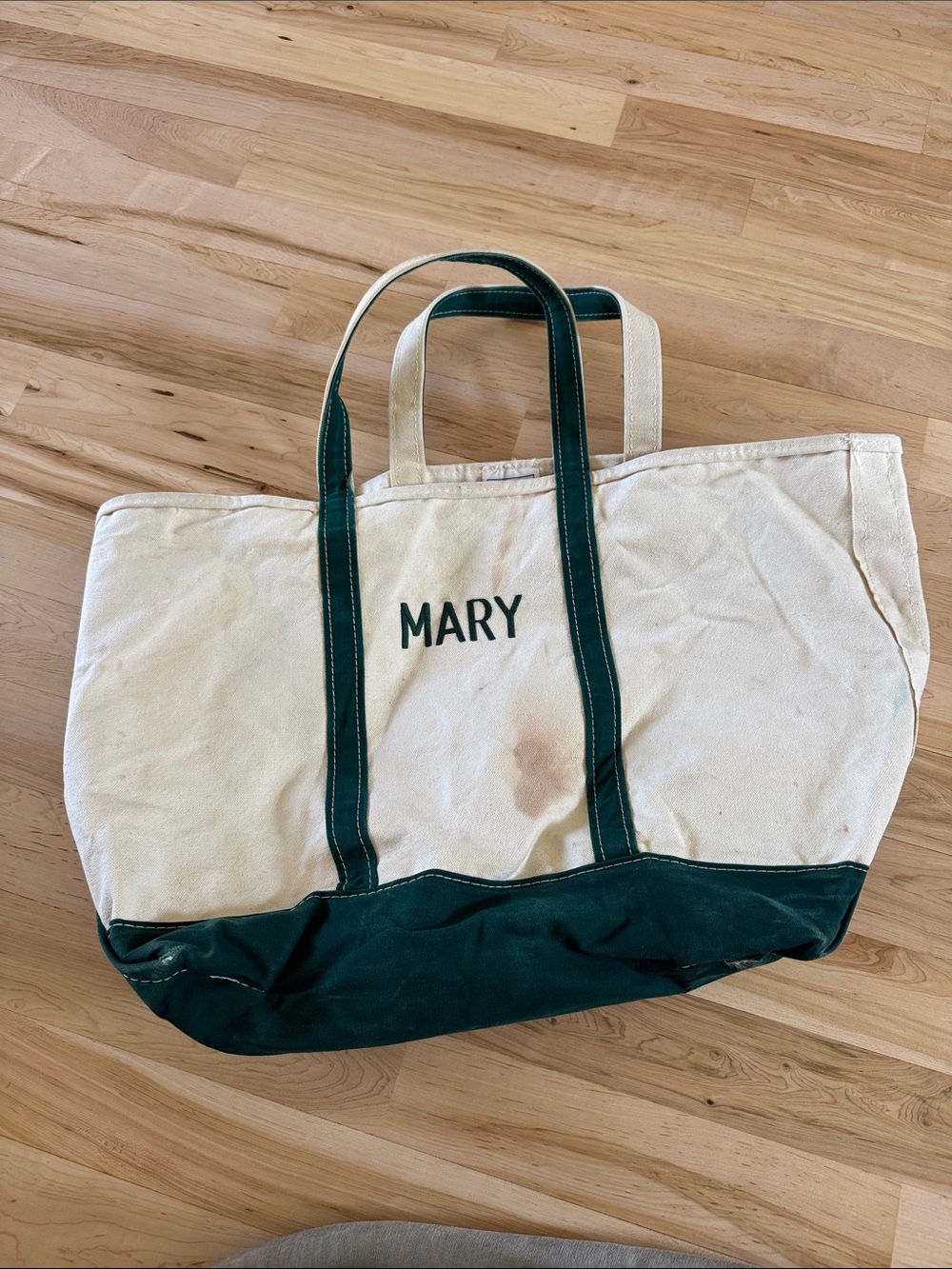 Vintage 90s L.L. Bean Boat And Tote Large Cream Forest Green Canvas Bag-Mary